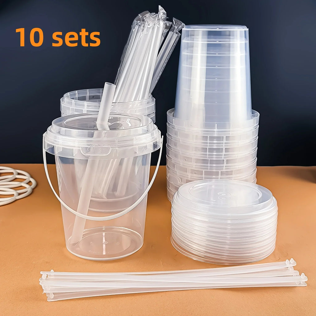 10pcs 33.81oz Large Plastic Cups with Lids & Straws - Reusable, Bpa-Free Beverage Tumblers for Iced Drinks,party Ice Buckets