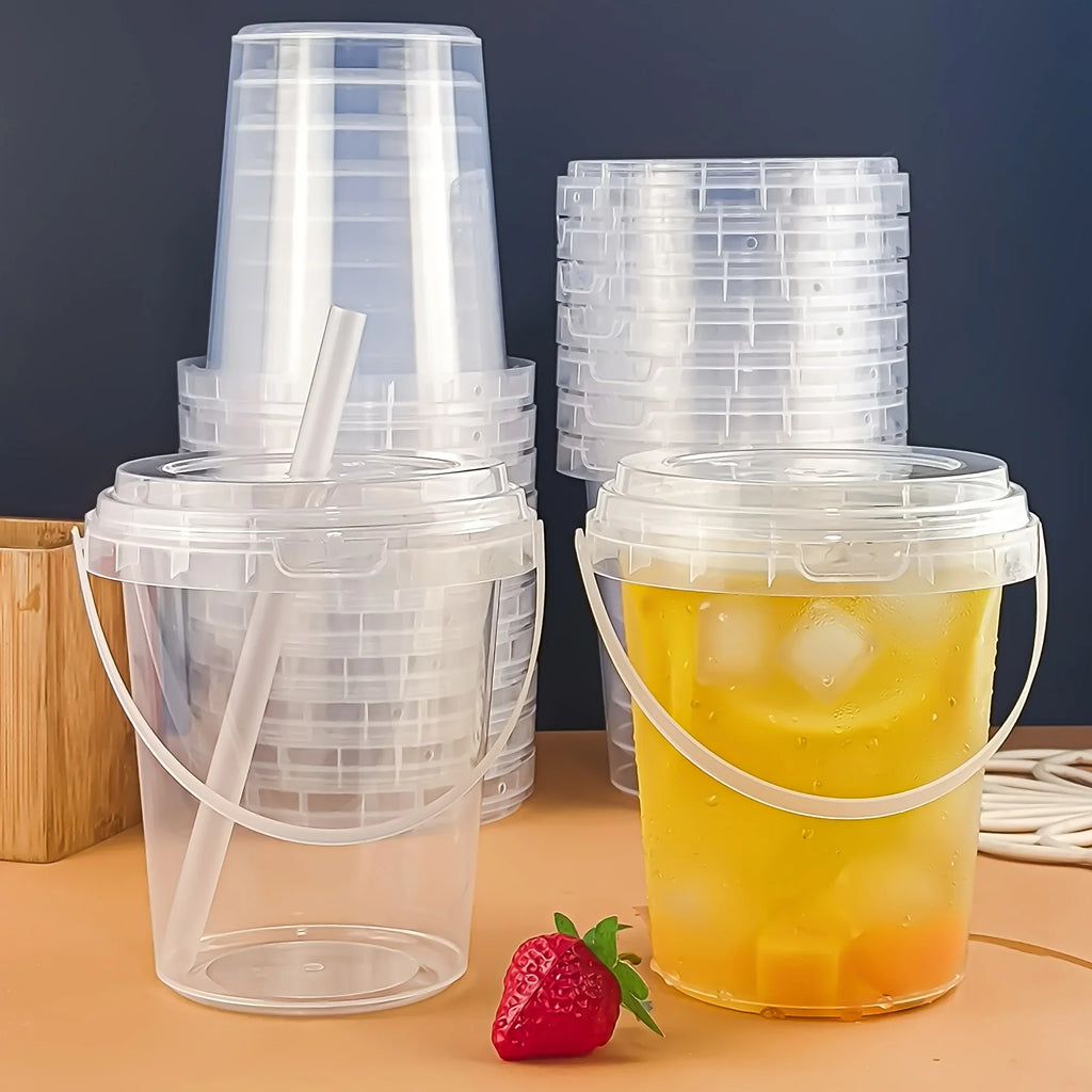 10pcs 33.81oz Large Plastic Cups with Lids & Straws - Reusable, Bpa-Free Beverage Tumblers for Iced Drinks,party Ice Buckets